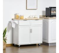HOMCOM Modern Rolling Storage Kitchen Island With Adjustable Shelves White, White
