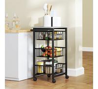 HOMCOM Kitchen Island on Wheels with Pull-Out Baskets, Light Grey - 49.5W x 31D x 69Hcm