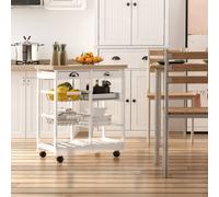 HOMCOM Rolling Kitchen Island Trolley, Serving Cart w/ Drawer, Basket White