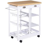 Homcom Rolling Kitchen Island Trolley Serving Cart Drawer Shelves Basket In White White