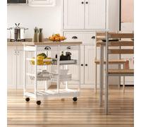 Rolling Kitchen Island Trolley Serving Cart Drawer Shelves Basket, White