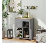 HOMCOM Rolling Kitchen Island Trolley Storage Cart w/ Rubberwood Top, Grey