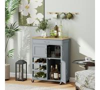 Portland 3 Door Single Drawer Grey Rolling Kitchen Island Trolley
