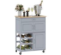 Homcom Rolling Kitchen Island Trolley Storage Cart W/ Rubberwood Top, Grey Grey