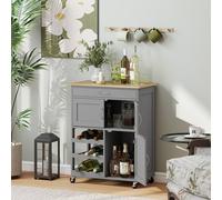 HOMCOM Rolling Kitchen Island Trolley Storage Cart w/ Rubberwood Top, Grey