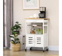 HOMCOM Rolling Kitchen Island Trolley Utility Cart on Wheels with Bamboo Top