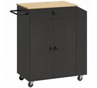 HOMCOM Rolling Kitchen Island with 3-Tier Spice Rack, Kitchen Storage Cart with Drawer and Towel Rack, Black