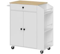 HOMCOM Rolling Kitchen Island with 3-Tier Spice Rack, Kitchen Storage Cart with Drawer and Towel Rack, White