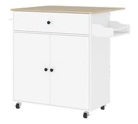 HOMCOM Rolling Kitchen Island with Drop Leaf, Kitchen Storage Cart with Drawer, Spice Rack and Towel Rack, White