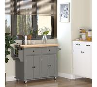 HOMCOM Rolling Kitchen Microwave Island with Flexible Storage Shelf Unit and Dra