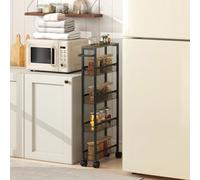 Portland 5-Tier Black Slim Kitchen Storage Trolley Cart with Handle