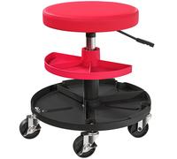 HOMCOM Rolling Mechanic Stool, 135kg Capacity Workshop Stool, 360° Swivel Roller Padded Creeper Seat with Wheels, Tool Trays Storage for Garage, Shop, Auto Repair, Red