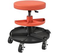 Homcom Rolling Mechanic Stool, 135Kg Capacity Workshop Stool, Orange Orange
