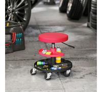HOMCOM Rolling Mechanic Stool, 135kg Capacity Workshop Stool, Red
