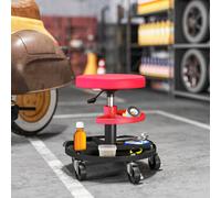 Homcom Rolling Mechanic Stool, 135Kg Capacity Workshop Stool, Red Red