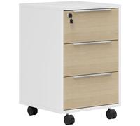 HOMCOM Rolling office pedestal with 3 drawers and lock, rolling office storage unit, 40 x 40 x 63.5 cm, oak