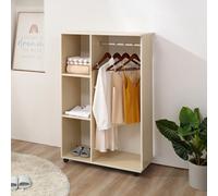 Homcom Rolling Open Wardrobe Hanging Rail Storage Shelves For Clothes In Natural Natural