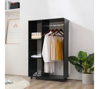 HOMCOM Rolling Open Wardrobe Hanging Rail Storage Shelves for Clothes in Black HOMCOM Black