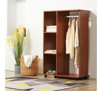 HOMCOM Bedroom Open Wardrobe, Hanging Rail with Storage Shelves, Mobile Clothes Organizer on Wheels, Walnut Aosom UK