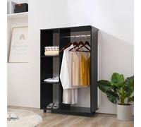 HOMCOM Rolling Open Wardrobe Hanging Rail Storage Shelves for Clothes, Black
