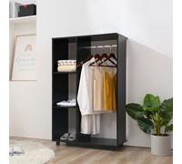 HOMCOM Open Wardrobe on Wheels, With Rods & Shelves, Clothes, Shoes Organizer Rack in Black HOMCOM Black