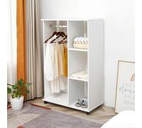 HOMCOM Rolling Open Wardrobe With Hanging Rail And Storage Shelves White, White