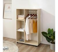 HOMCOM Rolling Open Wardrobe Hanging Rail Storage Shelves for Clothes in Natural HOMCOM Natural