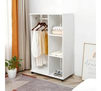 Homcom Rolling Open Wardrobe Hanging Rail Storage Shelves For Clothes, White
