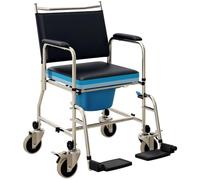 HOMCOM Rolling Shower Chair Wheeled Commode Backrest for Seniors Black | Bedside Commode Wheelchair, Padded Seat, Adults, Injured or Disabled