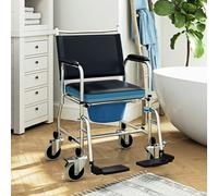 HOMCOM Shower Wheelchair, Commode Wheeled Chair with Padded Seat, Backrest, Black