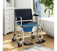 HOMCOM Rolling Shower Chair with Wheels, Bedside Commode Wheelchair with Padded Seat, Backrest, for Seniors, Adults, Injured or Disabled, Black Black