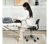 HOMCOM Rolling Stool with Backrest, Wheels, Faux Leather Salon Chair, Black