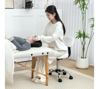 HOMCOM Rolling Stool with Backrest, Wheels, Faux Leather Salon Chair HOMCOM White One Size