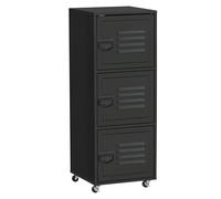 HOMCOM Rolling Storage Cabinet 3-Tier Mobile File Cabinet with Wheels & Metal Doors for Home Office, Living Room, Black