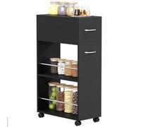 HOMCOM Rolling Storage Unit with Drawer Surface Top and 4 Wheels, Black