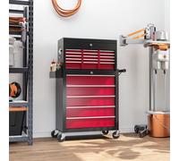 HOMCOM 2 in 1 Rolling Tool Cabinet on Wheels with 14 Drawers, Pegboard and Side Rack, Lockable Top Tool Chest and Roller Cabinet Combo for Workshop and Home, Red Red