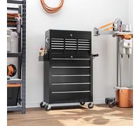 HOMCOM 2 in 1 Rolling Tool Cabinet on Wheels with 14 Drawers, Pegboard and Side Rack, Lockable Top Tool Chest and Roller Cabinet Combo for Workshop and Home, Black