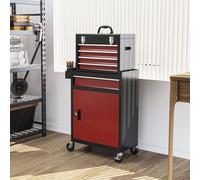 HOMCOM Tool Cabinet on Wheels with 5 Drawers Top Tool Chest Roller Cabinet Combo | TJ Hughes Red