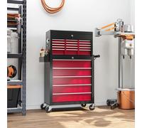 HOMCOM Rolling Tool Cabinet on Wheels with 14 Drawers, Pegboard & Side Rack, Lockable Top Tool Chest & Roller Cabinet Combo for Workshop & Hom in Red HOMCOM Red