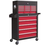 Homcom Rolling Tool Chest Lockable Roller Cabinet With With 14 Drawers Red, Red
