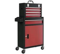 HOMCOM Rolling Tool Chest with 5 Drawers and Lockable Cabinet, Portable Top Tool Chest and Roller Cabinet Combo for Workshop and Home, Red