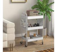 HOMCOM Rolling Utility Cart with 3 Mesh Basket, 2 Boxes, 6 Hooks for Kitchen