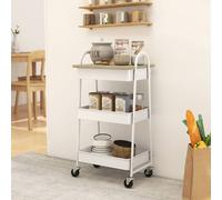 (White) HOMCOM Rolling Utility Cart with Mesh Baskets for Kitchen