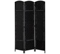 HOMCOM Room Divider 3 Panel Folding Privacy Screen 6FT Tall Portable Wicker Weave Partition Wall Divider for Bedroom Home Office Black