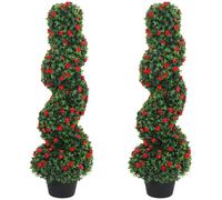HOMCOM Set of 2 Artificial Rose Topiary Tree, UV-Cut Spiral Topiary Tree with 630 Leaves and 133 Flowers, Fake Plants in Pot for Indoor Outdoor Decor, 90cm, Red