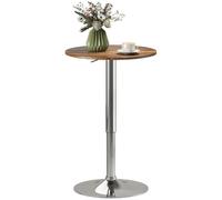 HOMCOM Round Bar Table 360 Degree Swivel Adjustable Height Rustic Brown | Counter Pub Table, Metal Base, Bistro Desk, for Kitchen, Cafe, Dining Room