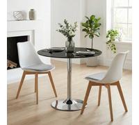 Homcom Round Bar Table, Dining Table With Tempered Glass Top And Steel Frame In Black Black