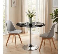 Homcom Round Bar Table, Dining Table With Tempered Glass Top And Steel Frame