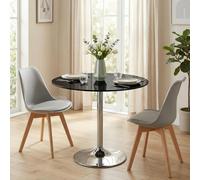HOMCOM Round Bar Table, Dining Table with Tempered Glass Top & Steel Frame in Black | Size: 80 cm x 80 cm HOMCOM Black 80 cm x 80 cm