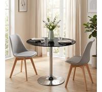 HOMCOM Round Bar Table, Dining Table with Tempered Glass Top & Steel Frame in Black | Size: 80 cm x 80 cm HOMCOM Black 80 cm x 80 cm